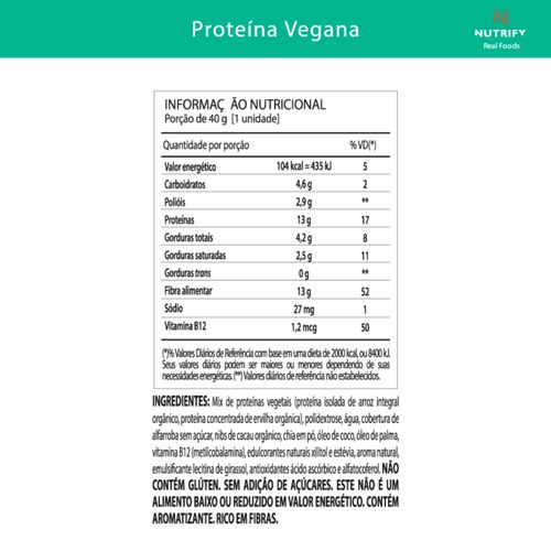 Veganpro Bar Baunilha Nibs Nutrify 40g