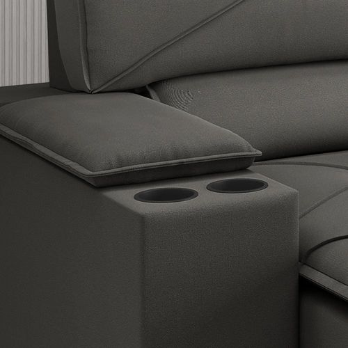Sofá 2 lugares DDS Next Pop com Assento Retrátil e Encosto Reclinável em Veludo Suede com porta copos - 154 cm de largura Cinza