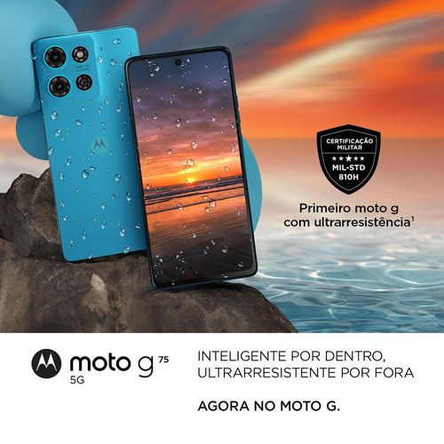 Smartphone Motorola Moto G75 Azul 5G, 256GB, 16GB RAM Boost, Processador Octa-Core, Câmera Traseira 50MP + 8MP, Selfie de 16MP e Tela de 6.8"