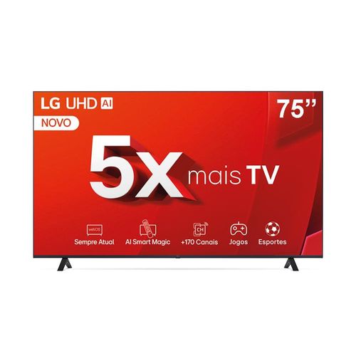 Smart TV 75" Ultra HD 4K LG 75UT8050PSA com Processador a5 Ger7 AI, Alexa/Chromecast Integrado, Wi-Fi, Bluetooth e HDMI