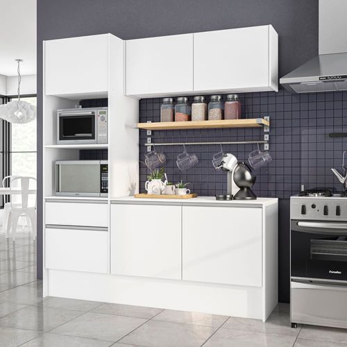Cozinha Compacta Politorno Mov Evora MDP com 6 portas, 1 Gaveta e 1 Prateleira - 182cm de largura Branco