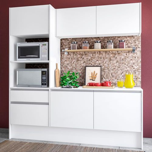 Cozinha Compacta Politorno Mov Evora MDP com 6 portas, 1 Gaveta e 1 Prateleira - 182cm de largura Branco