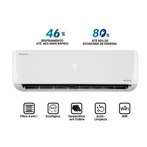 Ar-Condicionado Split Hisense AS-12TW2RLD com Tecnologia Inverter 12.000 BTUs R-32 Frio 220V – Branco