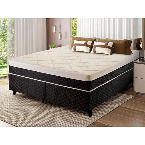 Cama Box Queen Size Hellen Palermo com Molas Ensacadas e Revestimento em Tecido Poliéster 62x158x198cm - Preto/Branco