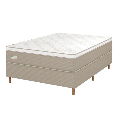 Cama Box Casal Umaflex Milão com Revestimento em Malha + Colchão com Euro Pillow e Molas Ensacadas 30x138x188cm – Bege e Branca