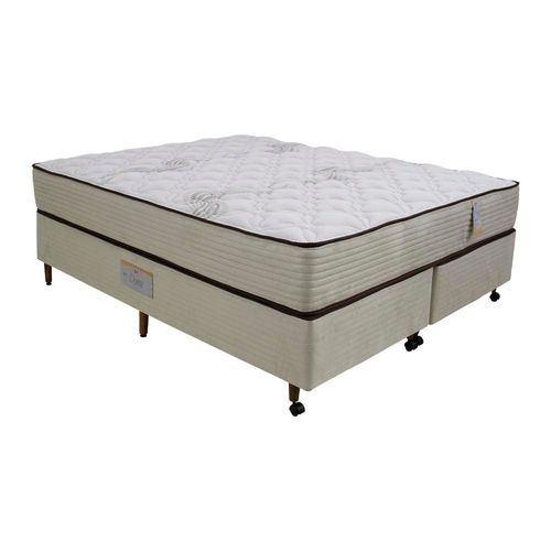 Cama Box Queen Size Castor Dome One Revestida em Tecido Suede + Colchão com Molejo Tecnopedic e Revestimento em Malha 27x158x198cm – Bege