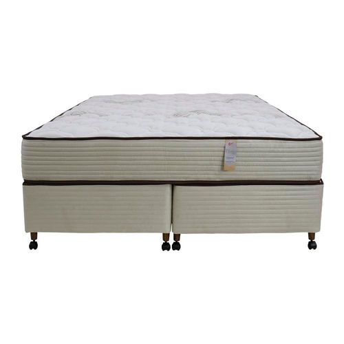 Cama Box Queen Size Castor Dome One Revestida em Tecido Suede + Colchão com Molejo Tecnopedic e Revestimento em Malha 27x158x198cm – Bege