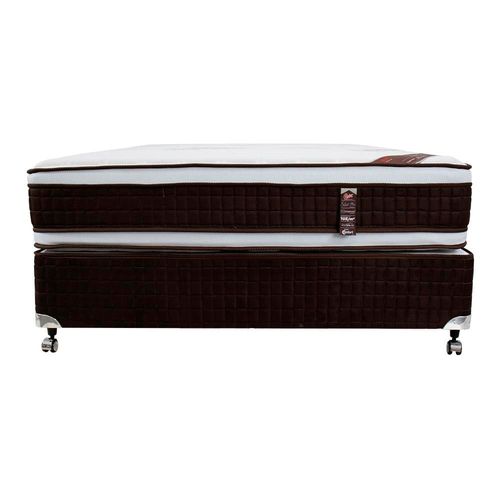 Cama Box Viúva Castor Selle P Double com Revestimento em Tecido Suede + Colchão com Molejo Tecnopedic, Euro Pillow 34x128x198cm – Marrom e Bege