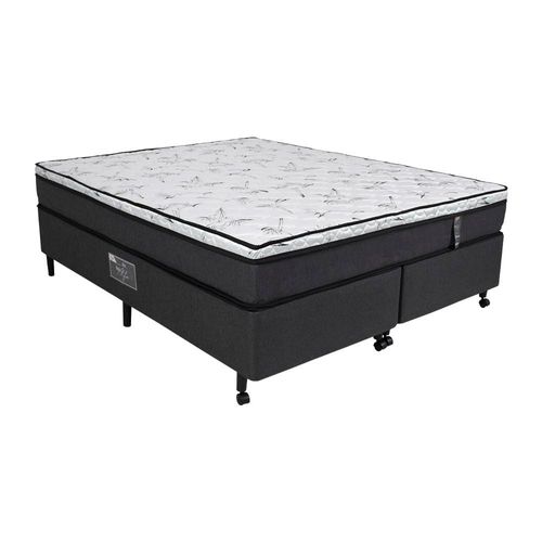 Cama Box Queen Size Castor New Alfa One em tecido Poliéster Cinza + Colchão com Molejo Tecnopedic, Euro Pillow em Malha 24x158x198cm