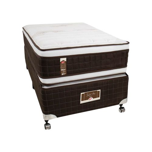 Cama Box Solteirão Castor Selle P Double com Revestimento em Tecido Suede + Colchão com Molejo Tecnopedic, Euro Pillow 34x100x200cm – Marrom e Bege