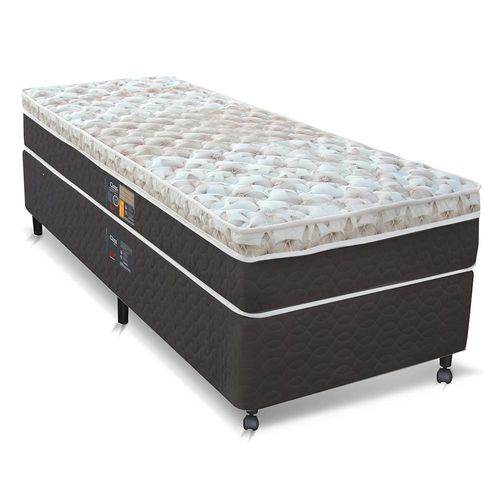 Cama Box Solteirão Castor Sleep Class Hibrido com Mola Ensacada 64x96x203cm – Branco, Cinza e Marrom