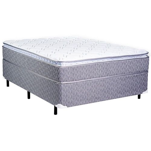 Cama Box Queen Size Luckspuma Valência Comfort com Molas Ensacadas e Pillow Top 64x158x198cm - Cinza Rústico/Branco
