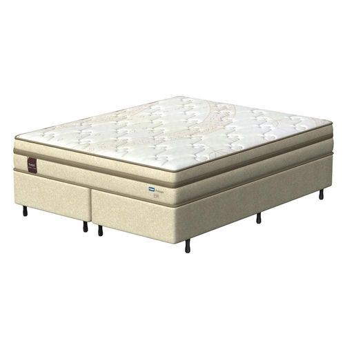 Cama Box Queen Size Probel Arezzo Revestido em Tecido Jacquard + Colchão com Pillow Euro e Molas Ensacadas Individualmente 26x188x158cm - Bege e Br