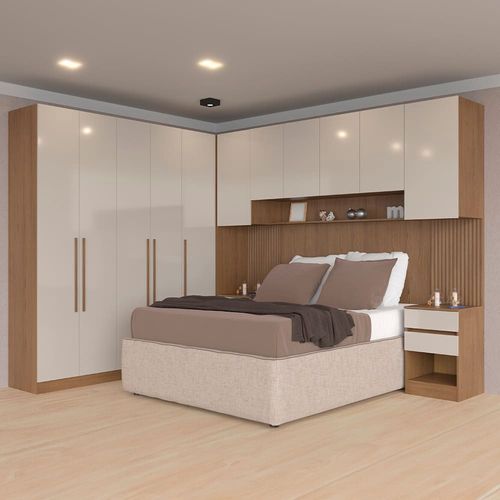 Guarda-roupa Modulado Casal Ponte 140 Bartira Lugano 11 Portas, 10 Gavetas, 11 Prateleiras, 5 Peças com 239,5cm de Largura - Avelã/Capuccino