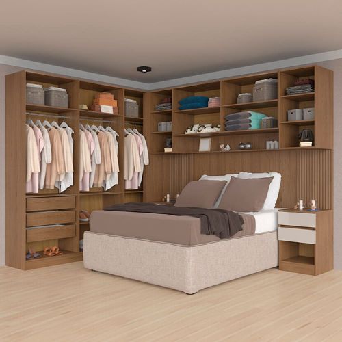 Guarda-roupa Modulado Casal Ponte 140 Bartira Lugano 11 Portas, 10 Gavetas, 11 Prateleiras, 5 Peças com 239,5cm de Largura - Avelã/Capuccino