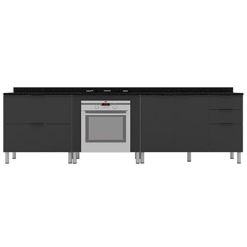 Cozinha Compacta Bartira Rubi com 2 Portas, 5 Gavetas e 1 Prateleira - 280,3cm de largura Branco/Grafite
