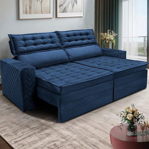 Sofá 3 Lugares Cama inBox Cielo com Assento Retrátil, Encosto Reclinável em Suede Velusoft e 200cm de Largura Azul