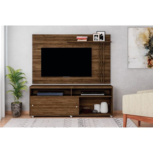 Rack Madetec Cross com 182cm de Largura + Painel Madetec Cross com 182cm de Largura, Ideal para TV de Até 65” Nogal