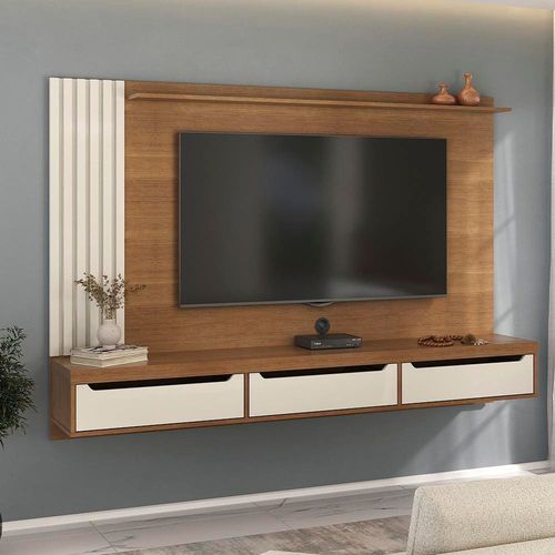 Painel Presence Artely com 1 prateleira para TVs de até 75 polegadas Cinamomo e Off White
