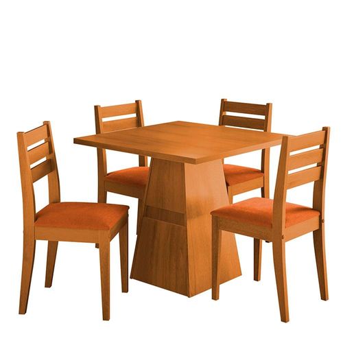 Mesa de Jantar Quadrada Dobuê Dakar com 4 Cadeiras Estofadas Revestidas em Suede Cinamomo e Terracota