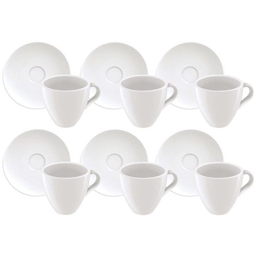 Conjunto com 6 Xícaras e Pires para Expresso Tramontina Paola em Porcelana Branca - 95 ml