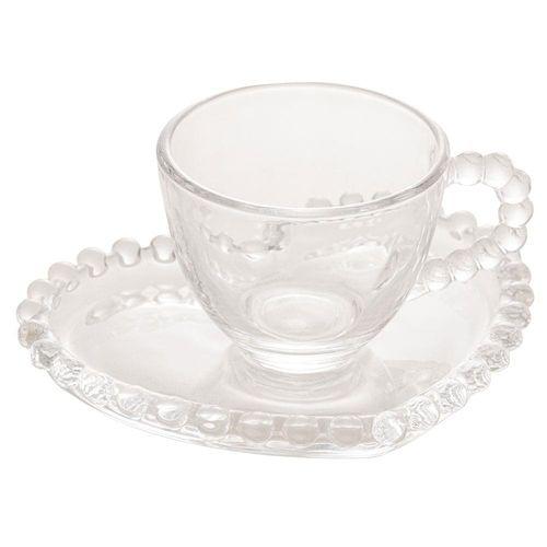 Conjunto com 4 Xícaras e Pires para Café Wolff Pearl Coração em Cristal - 85 ml