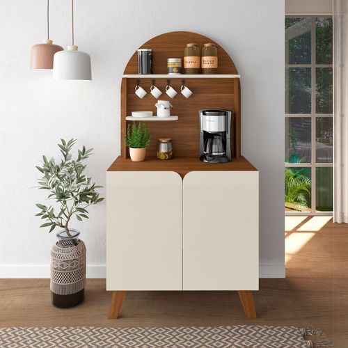 Cantinho do Café Artely Viena com 2 portas e 3 prateleiras – 80cm de largura Cedro e Off White
