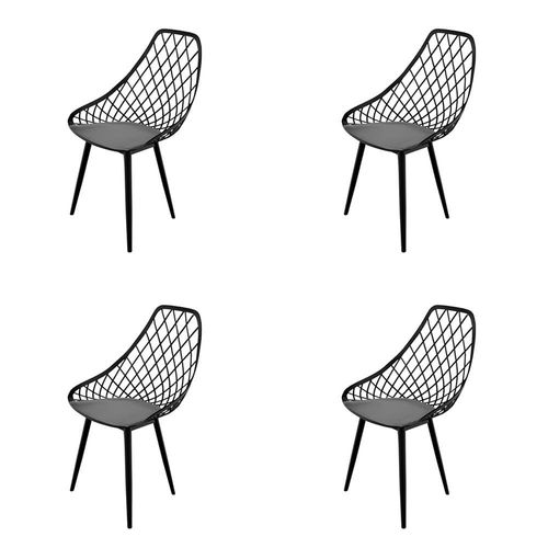 Conjunto com 4 Cadeiras de Jantar SeatCo Kayla Garden Com Pés Palito – Preta