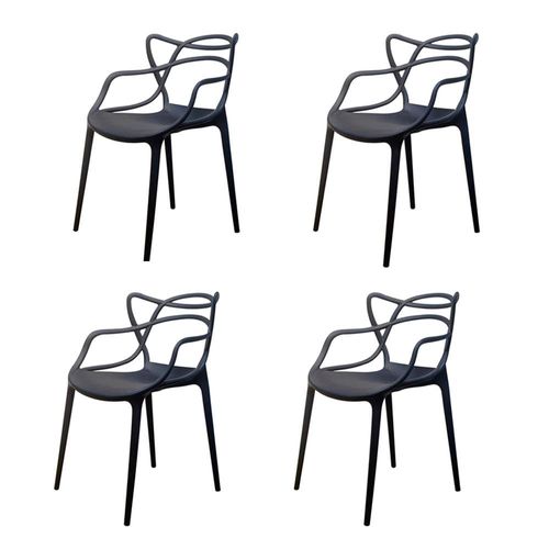 Conjunto com 4 Cadeiras de Jantar Berrini Seat&Co com Encosto Fixo Preto