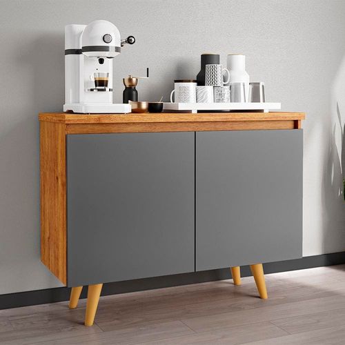 Buffet Viero Essence com 2 portas e 1 prateleira - 101cm de largura Mel e Cinza