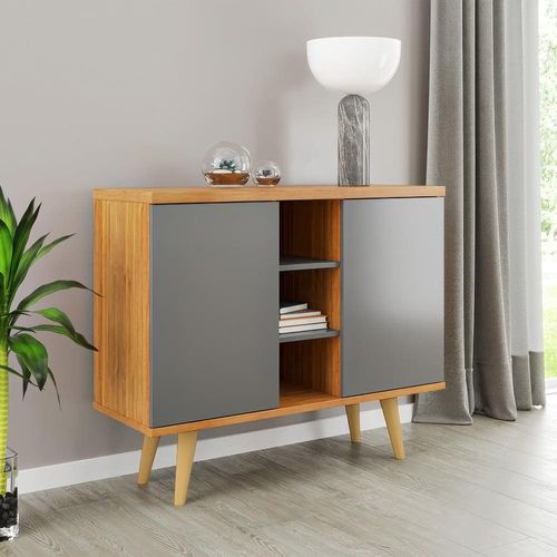 Buffet Viero Ulisses com 2 portas e 4 prateleira - 101cm de largura Mel e Cinza