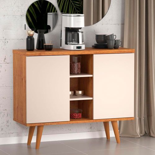 Buffet Viero Ulisses com 2 portas e 4 prateleira - 101cm de largura Mel e Off White