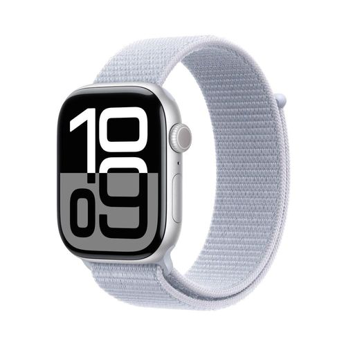 Apple Watch Series 10 GPS + Cellular, Caixa Prateada de Alumínio – 46 mm e Pulseira loop esportiva Nuvem Azul