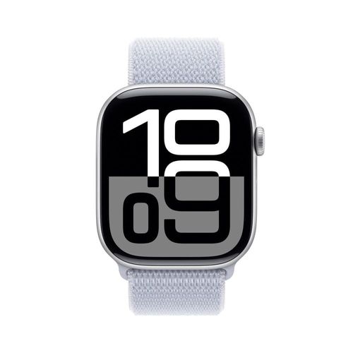 Apple Watch Series 10 GPS + Cellular, Caixa Prateada de Alumínio – 46 mm e Pulseira loop esportiva Nuvem Azul