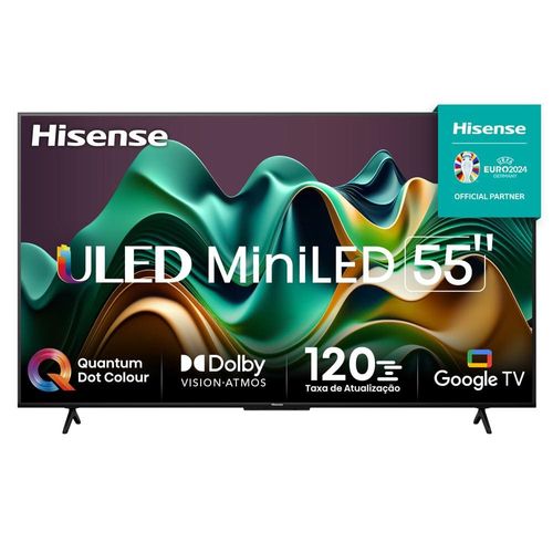 Smart TV 55” Hisense Ultra HD 4K Mini LED U6N com Google TV, Wi-Fi, Bluetooth, USB e HDMI - 55U66LUA