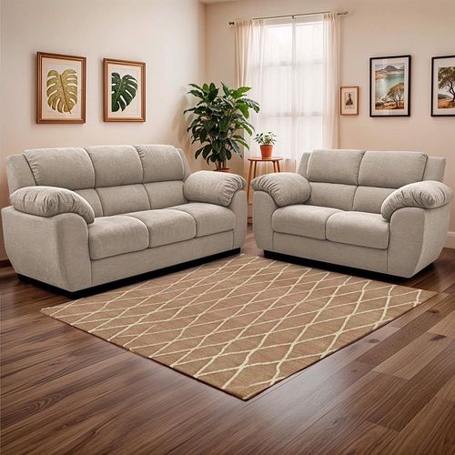 Sofá de 3 e 2 Lugares Cama inBox Paris com 202cm e 152cm de Larguras e Revestidos em Bouclé Bege Claro