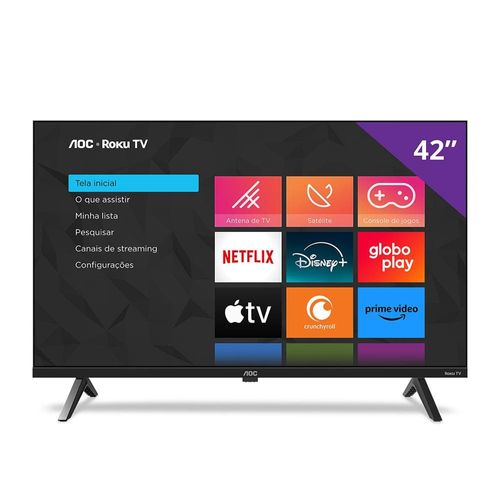 Smart TV 42" AOC Full HD DLED 42S5045/78G com Processador Quad Core, Sistema Operacional Roku, HDMI e USB