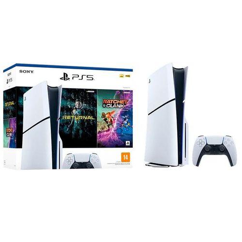 Console PlayStation 5 Slim Edition Branco + Returnal e Ratchet e Clank + Controle Sem Fio Dualsense Branco