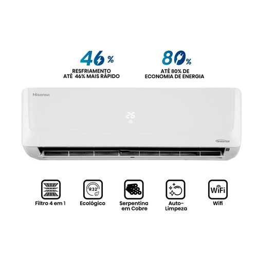 Ar-Condicionado Split Hisense AS-09TW2RLD com Tecnologia Inverter 9.000 BTUs R-32 Frio 220V – Branco