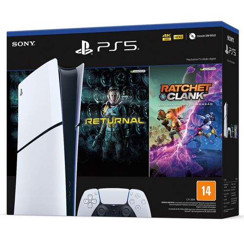 Console PlayStation 5 Slim Digital Edition Branco + Returnal e Ratchet e Clank + Controle Sem Fio Dualsense Branco