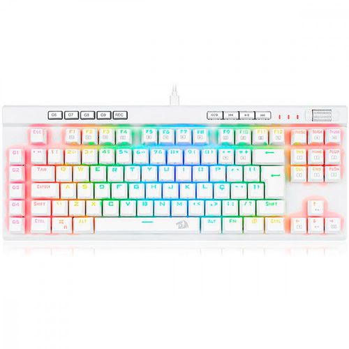 Teclado Gamer Óptico Redragon Magic Wand Pro Lunar White RGB Mecânico Switch Blue Branco ABNT2