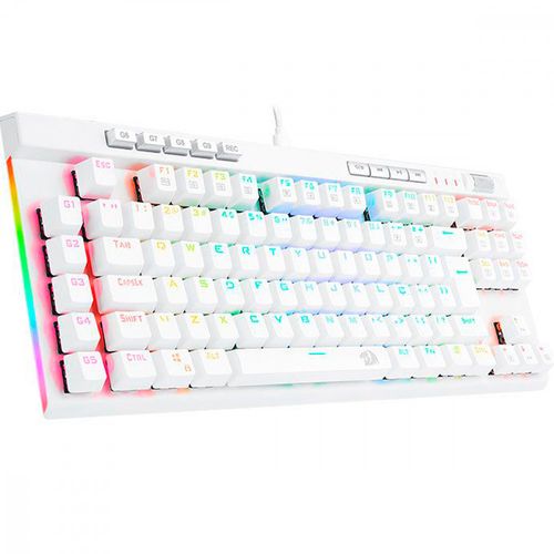 Teclado Gamer Óptico Redragon Magic Wand Pro Lunar White RGB Mecânico Switch Blue Branco ABNT2