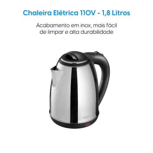 Chaleira Elétrica Elgin Cha10 1,8L Sem Fio com Desligamento Automático - Inox 110V