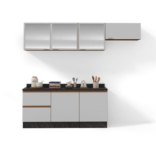 Cozinha Completa Bartira Linea 6 Portas, 3 Gavetas e Portas de Vidro - 260cm de largura Nogueira Platinum