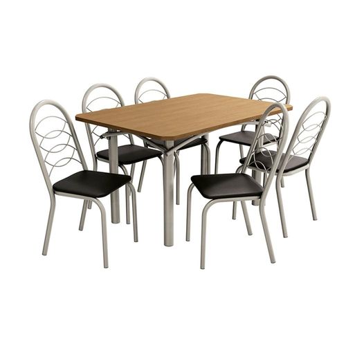 Mesa de Jantar Retangular Kappesberg Salvador com 6 Cadeiras Estofadas - Nickel, Freijó e Preto