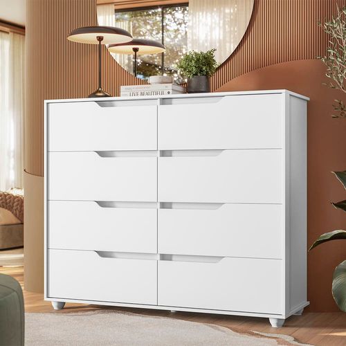 Cômoda Palumoveis Doble com 8 Gavetas – 136cm de largura Branco e Freijó