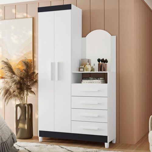 Cômoda Palumoveis New Capri com 2 Portas e 4 Gavetas – 103cm de Largura Branco e Quadriflex
