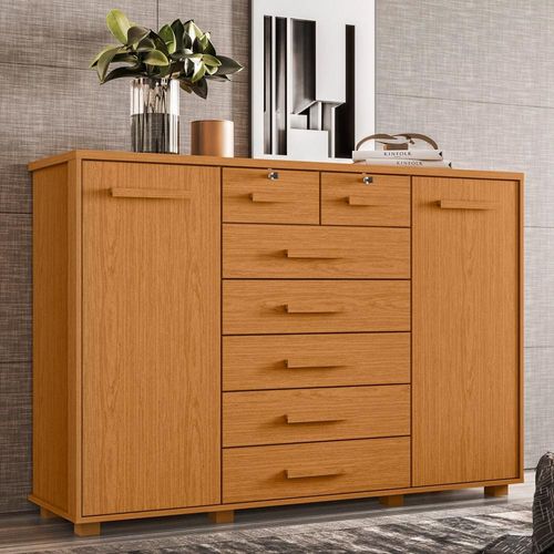 Cômoda Palumoveis Fontana com 7 Gavetas e 2 Portas – 160cm de Largura Cinamomo