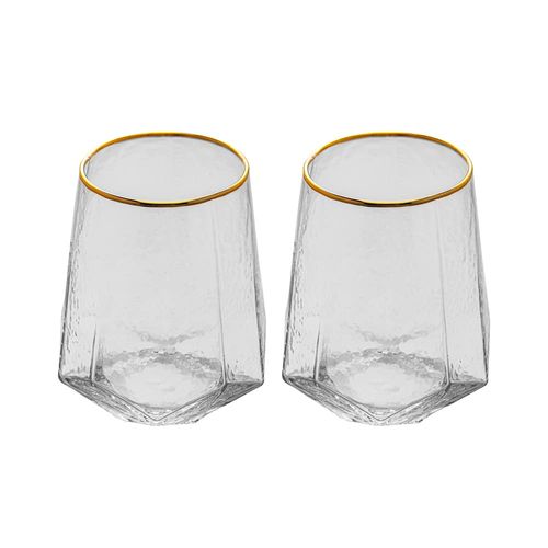 Conjunto com 2 Copos Baixos em Cristal com Fio de Ouro Taj Wolff - 550ml