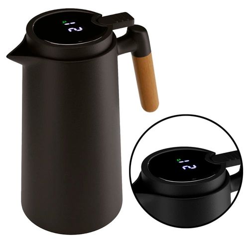 Garrafa Térmica Lyor com Termômetro Tap e Cabo de Madeira Preto - 1L